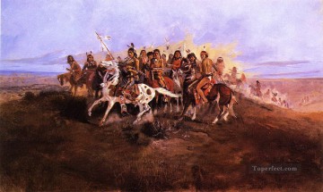 Indios americanos Painting - el partido de guerra Charles Marion Russell Indios americanos